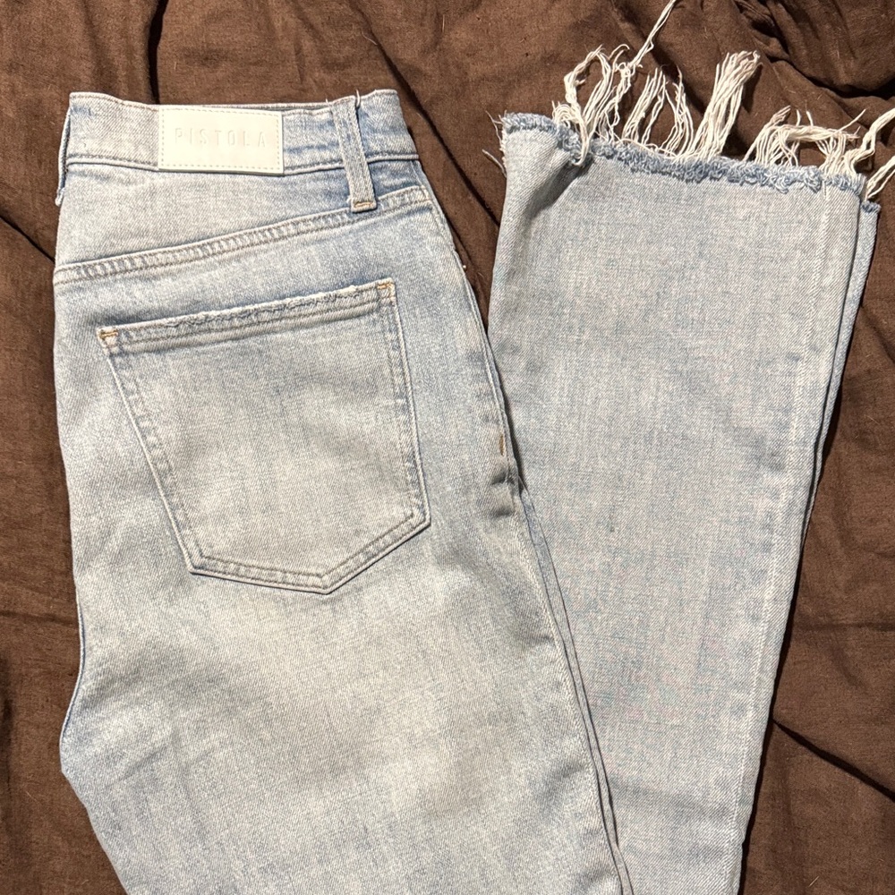 Pistola Light Blue Cropped Jeans with Frayed Hem
